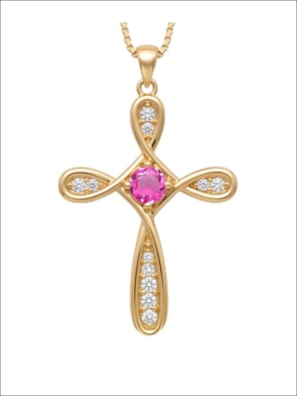 Women's Large Gold Cross Pendant Necklace with October Birthstone, 18 Inch Chain
